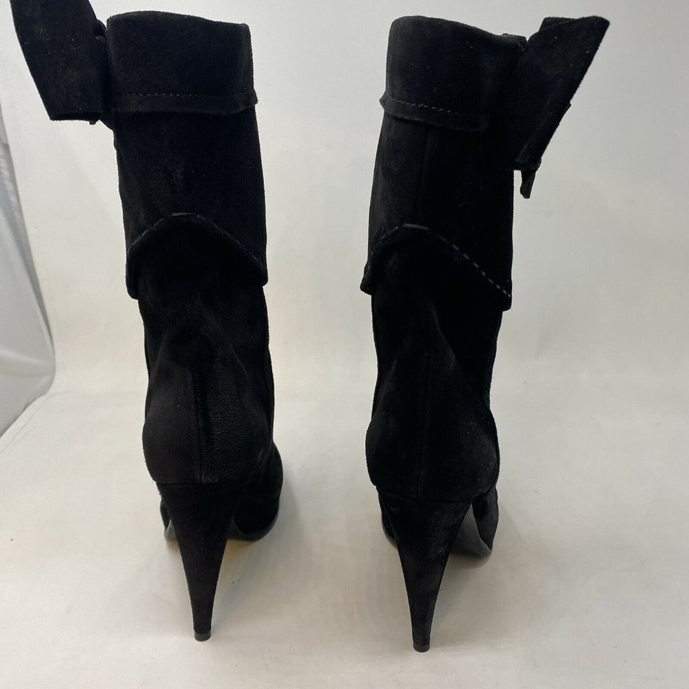 Christian Dior Dress Boots 38.5 8 Black Suede Bow Round Toe Party High Heel Shoe - Picture 6 of 11
